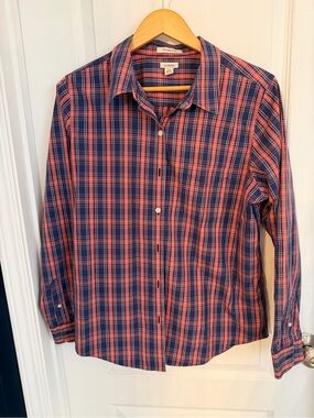 L.L. Bean Women's Wrinkle-Free Red & Blue Plaid Button-Down Shirt